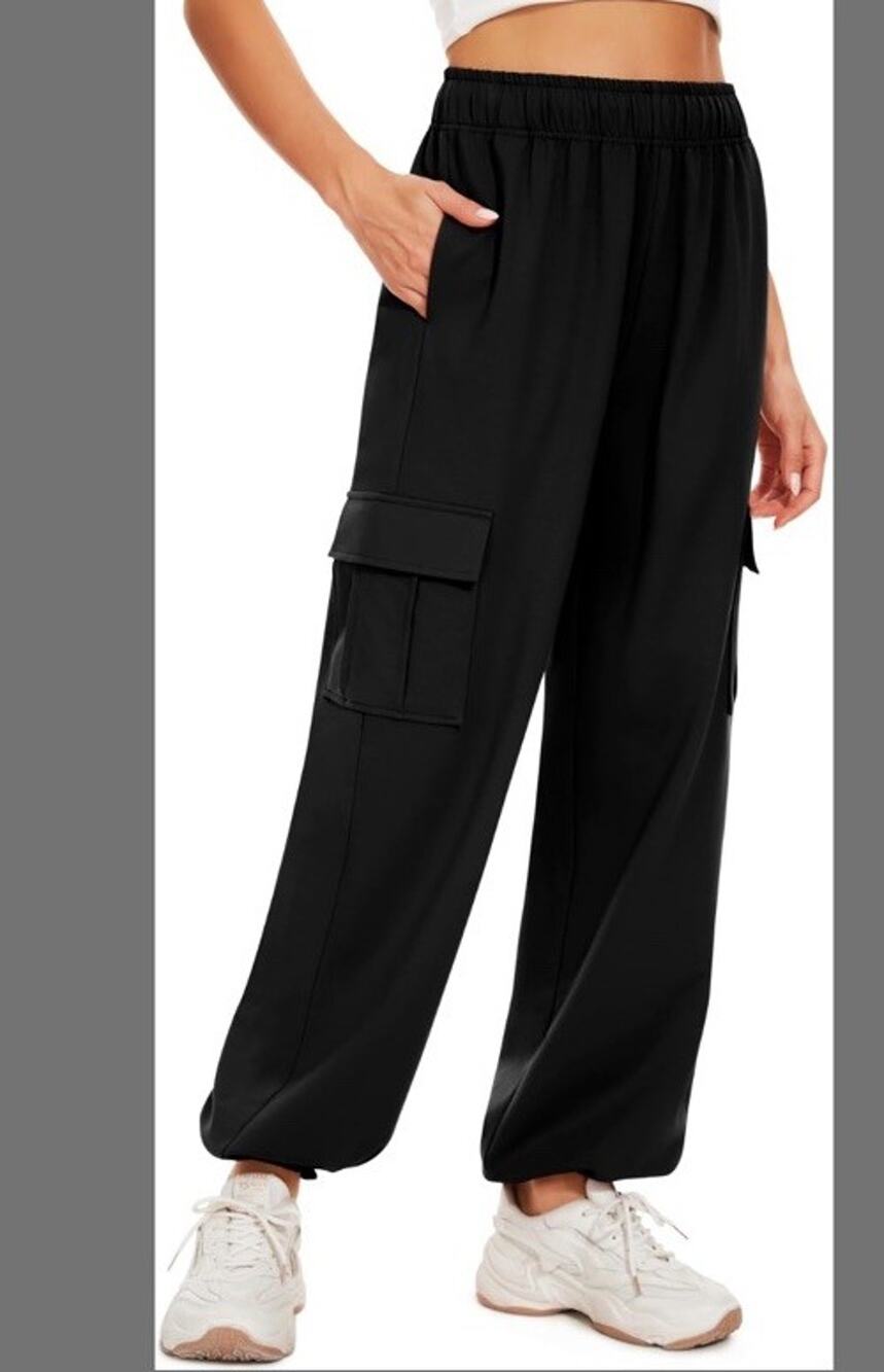 Tarse Women's Cargo ,Jogger ,lounge Drawstring Running Pants, Black, Size S